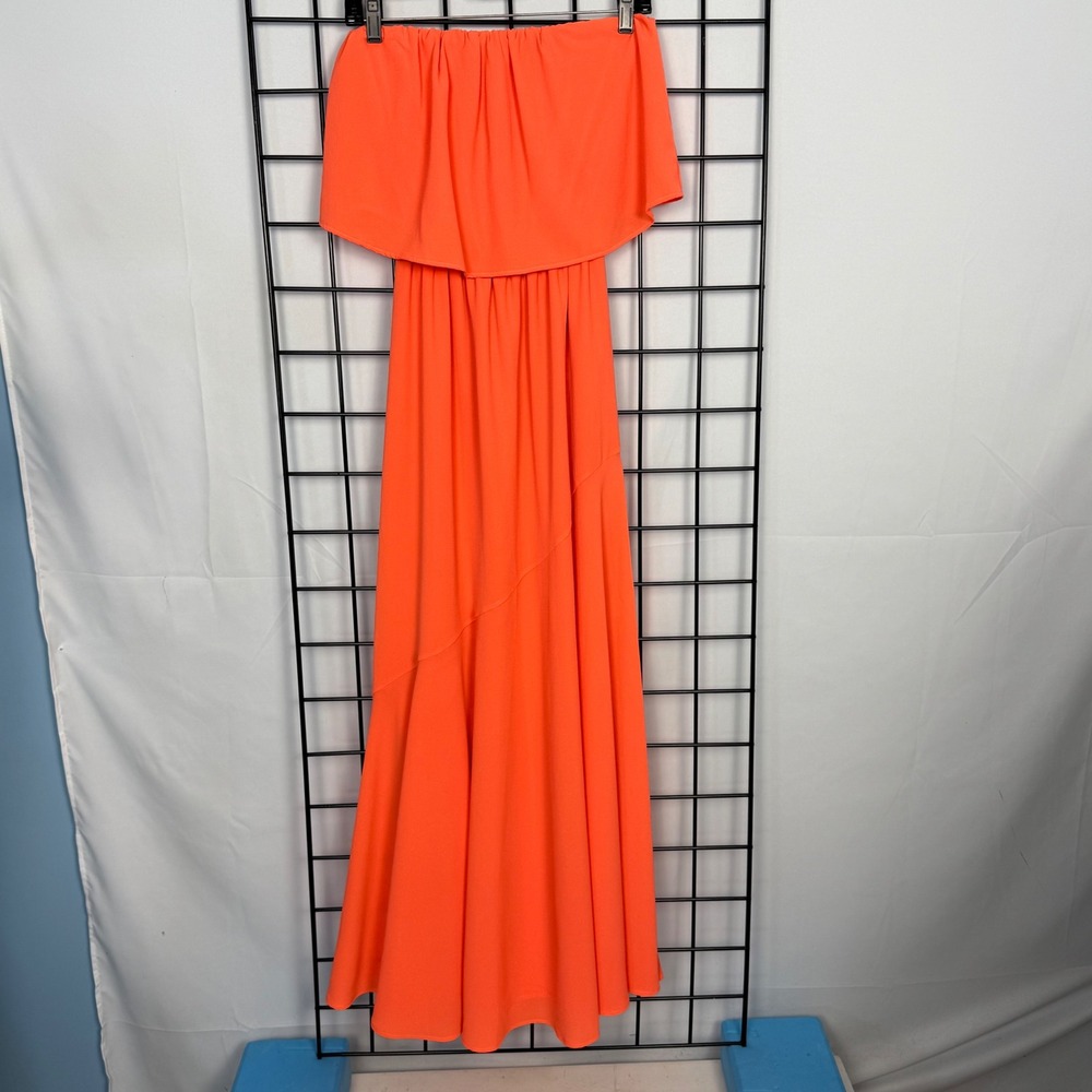 VICI Strapless Bandeau‎ Maxi Dress Womens Small Orange Ruffle Slit Resort Summer